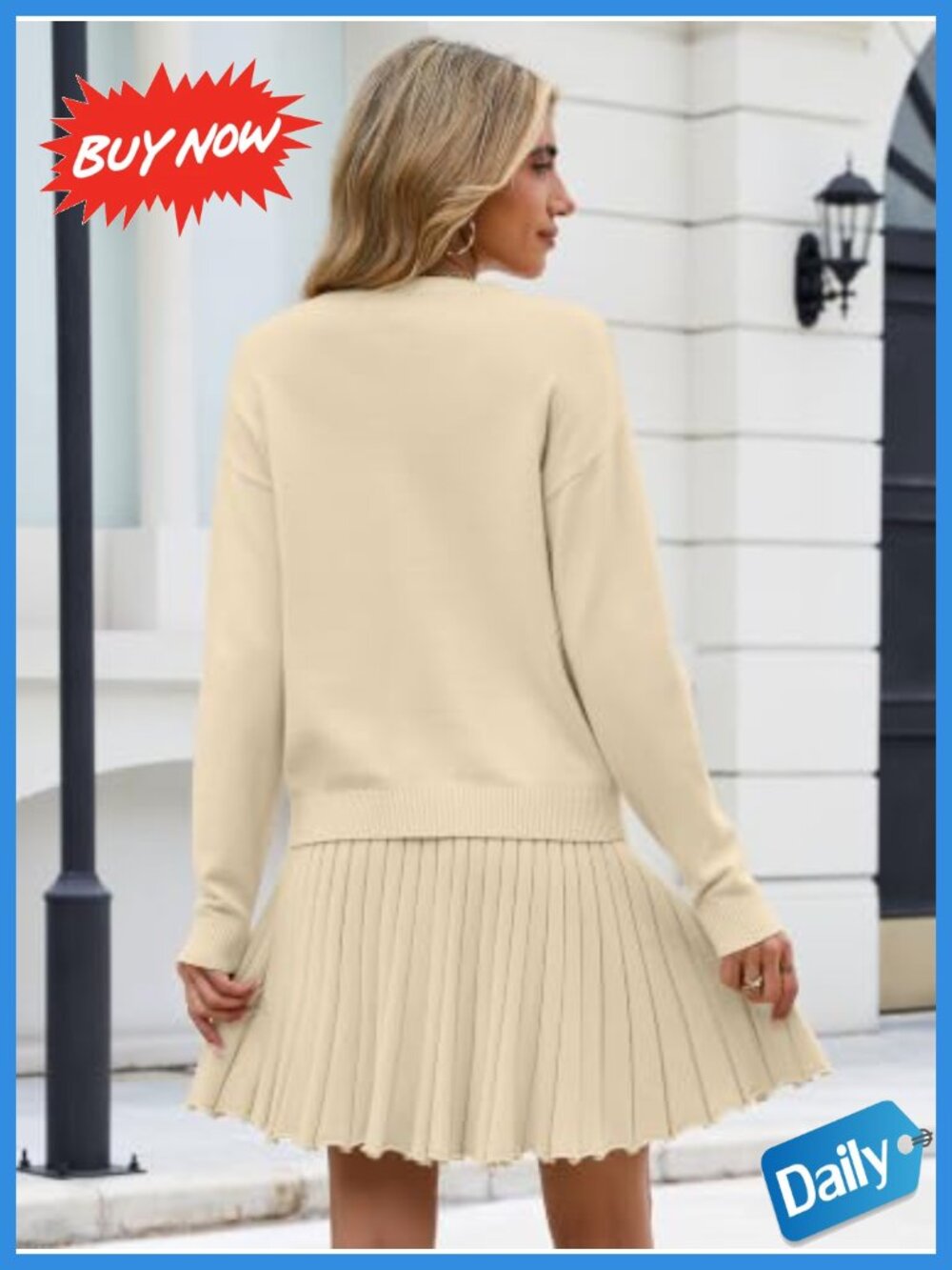 UEAL Womens 2 Piece Sweater Skirt Set Pleated Mini Floral Knit